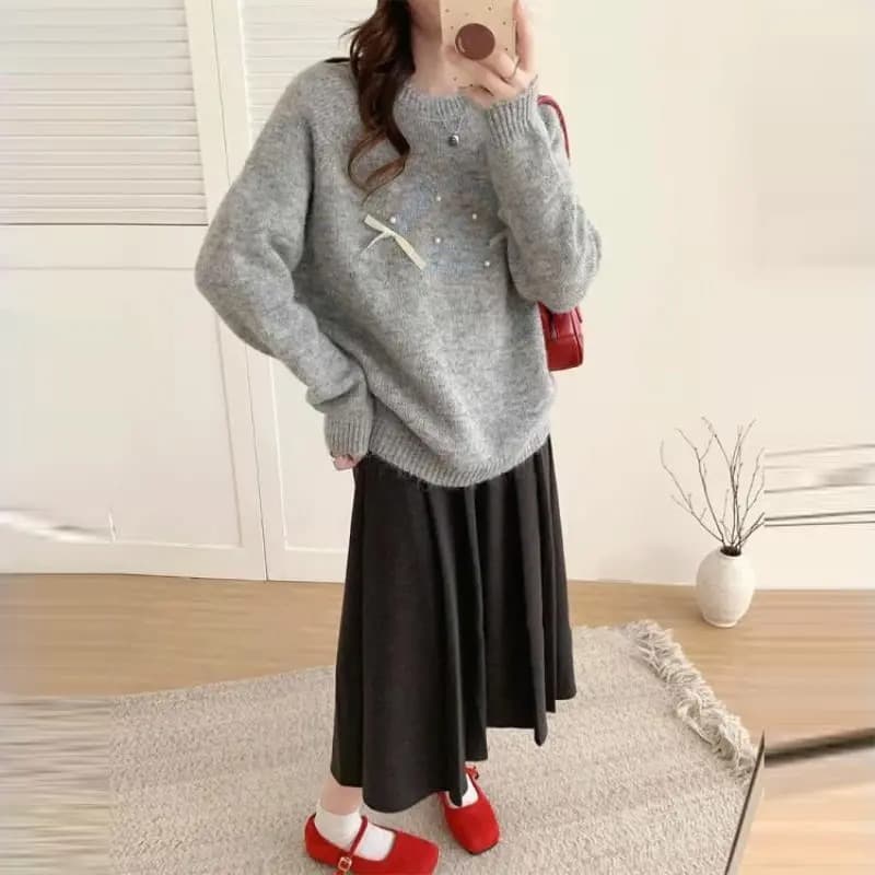 가을 겨울철 새로운 라운드 넥 나비 매듭 풀오버 느긋한 바람 부드러운 찹쌀 니트 맨위 상세 이미지 21