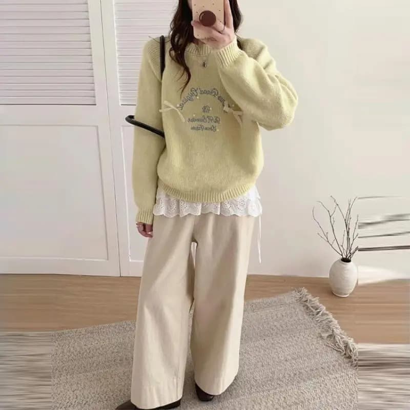 가을 겨울철 새로운 라운드 넥 나비 매듭 풀오버 느긋한 바람 부드러운 찹쌀 니트 맨위 상세 이미지 22
