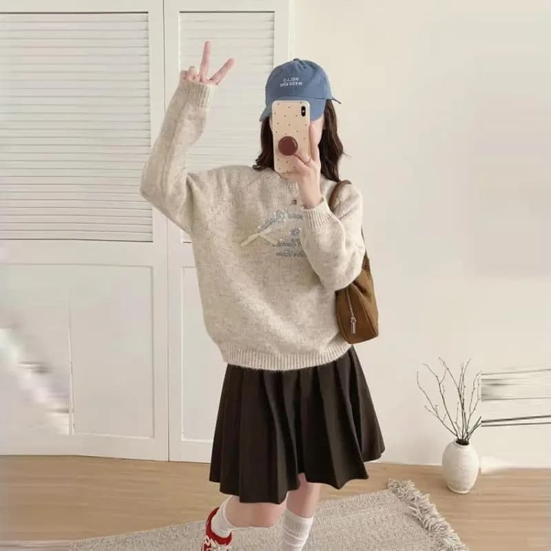 가을 겨울철 새로운 라운드 넥 나비 매듭 풀오버 느긋한 바람 부드러운 찹쌀 니트 맨위 상세 이미지 23