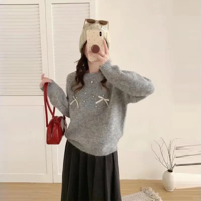 가을 겨울철 새로운 라운드 넥 나비 매듭 풀오버 느긋한 바람 부드러운 찹쌀 니트 맨위 상세 이미지 24
