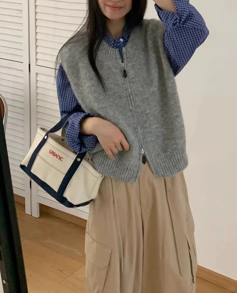 한 부서 캐주얼 라운드 넥 지퍼 베스트 조끼 여성 부드러운 찹쌀 캐주얼 스택 착용 양모 니트 스웨터 트렌디 2026 봄 가을 상세 이미지 5