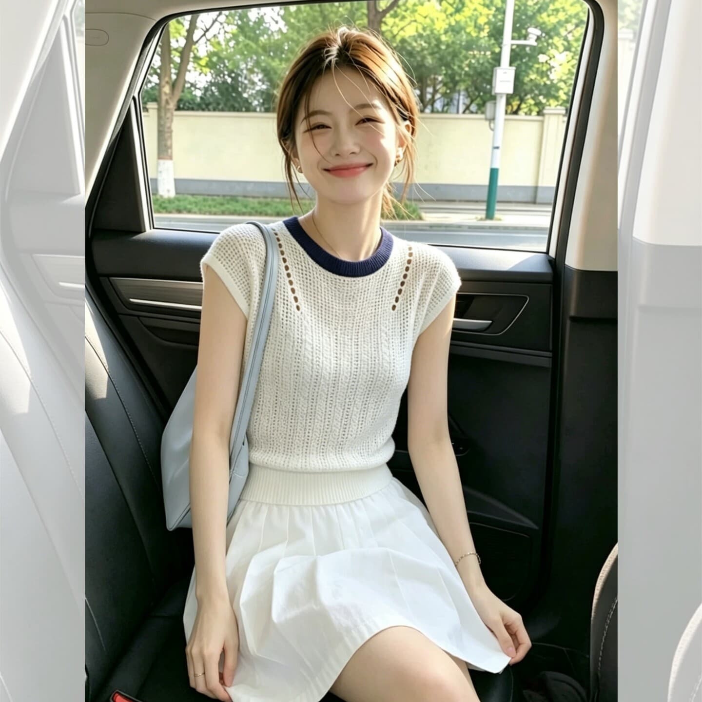디자인 센스 화이트 홀로우 아웃 Feifei 소매 반팔 니트 스웨터 여성 여름 고급 센스 슈퍼 잘 생긴 ~ 중 얼음 실크 맨위 얇은 이미지 4