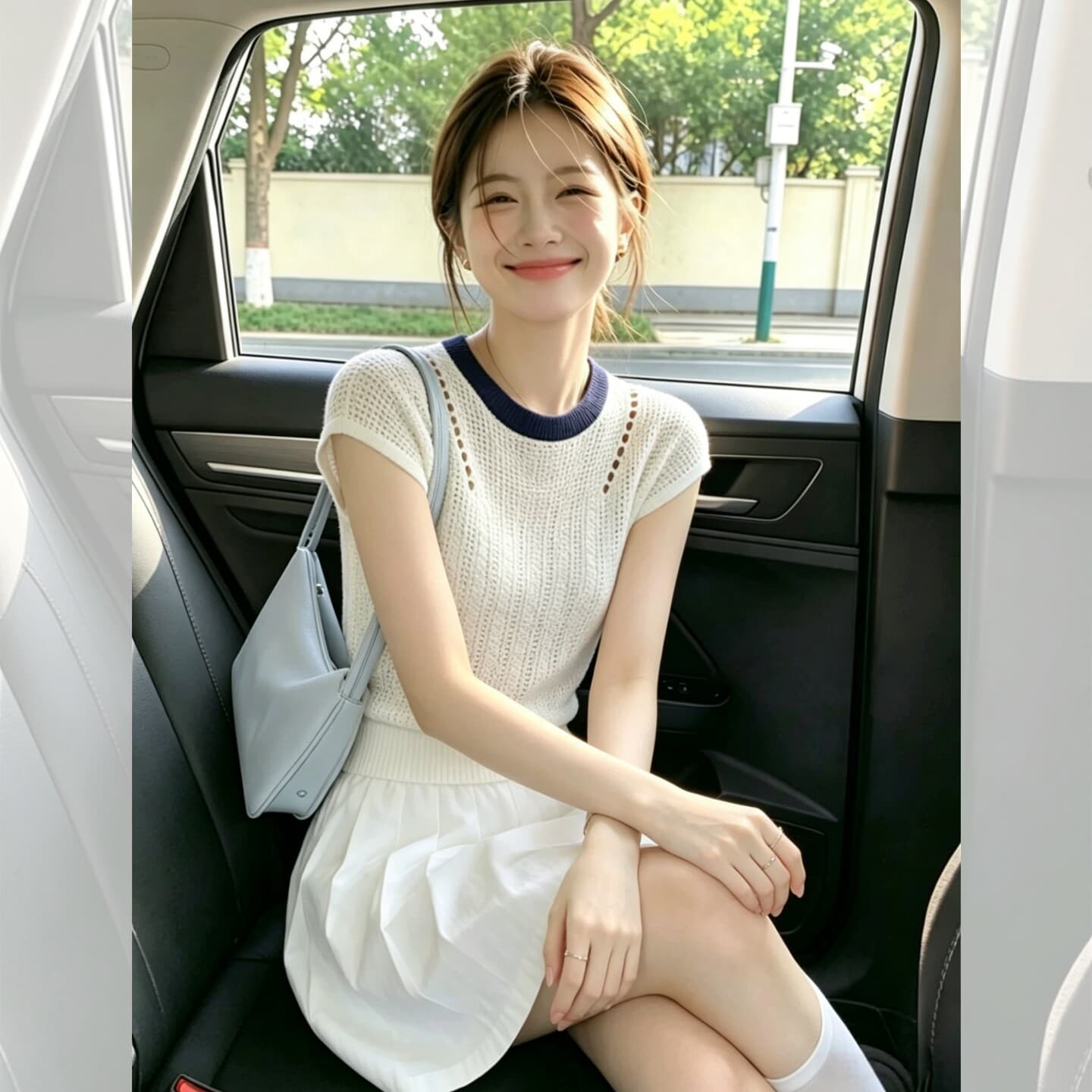 디자인 센스 화이트 홀로우 아웃 Feifei 소매 반팔 니트 스웨터 여성 여름 고급 센스 슈퍼 잘 생긴 ~ 중 얼음 실크 맨위 얇은 이미지 3