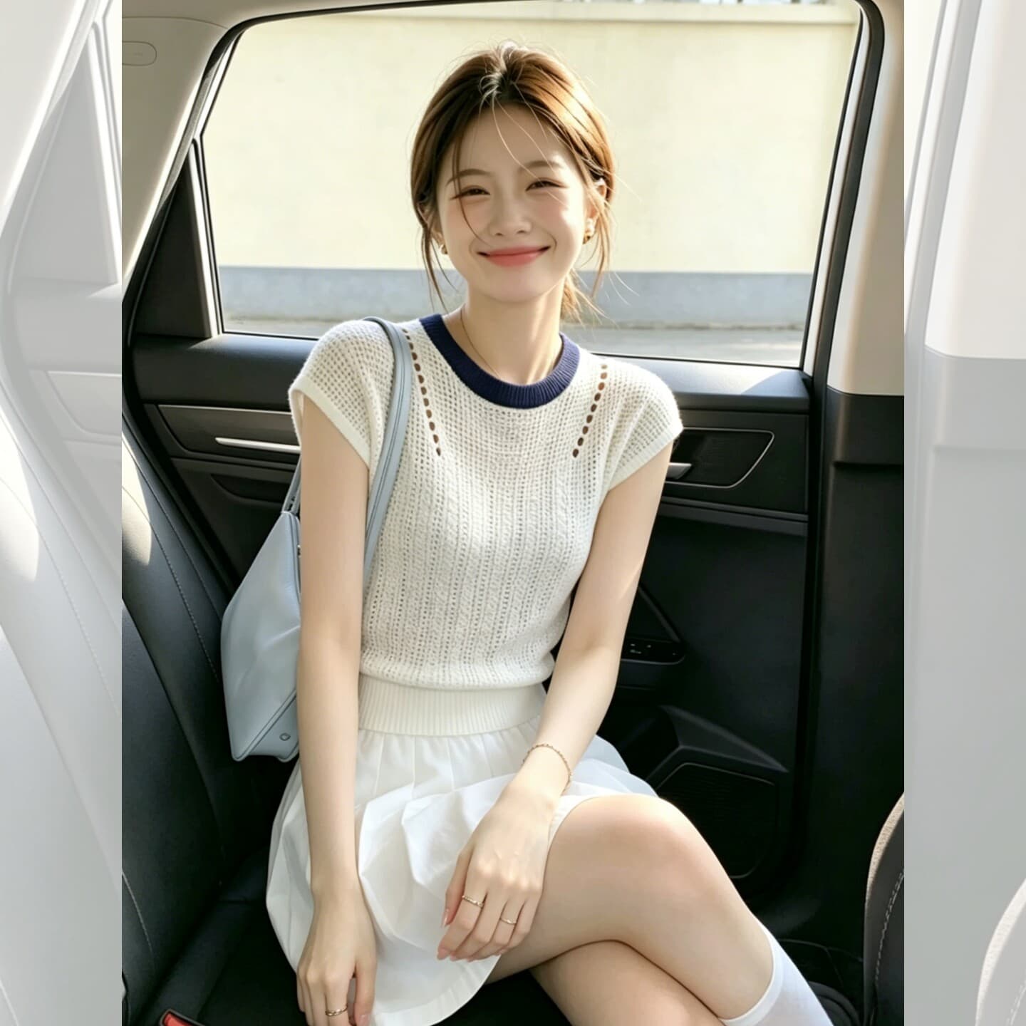 디자인 센스 화이트 홀로우 아웃 Feifei 소매 반팔 니트 스웨터 여성 여름 고급 센스 슈퍼 잘 생긴 ~ 중 얼음 실크 맨위 얇은 이미지 2