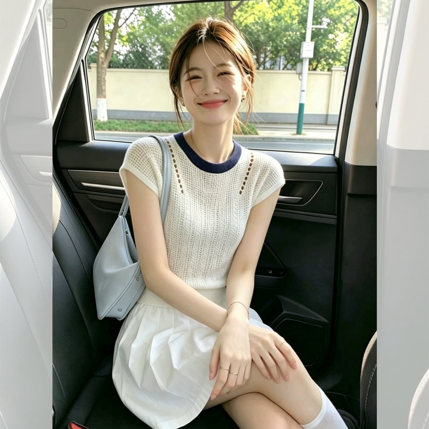 디자인 센스 화이트 홀로우 아웃 Feifei 소매 반팔 니트 스웨터 여성 여름 고급 센스 슈퍼 잘 생긴 ~ 중 얼음 실크 맨위 얇은 이미지 5
