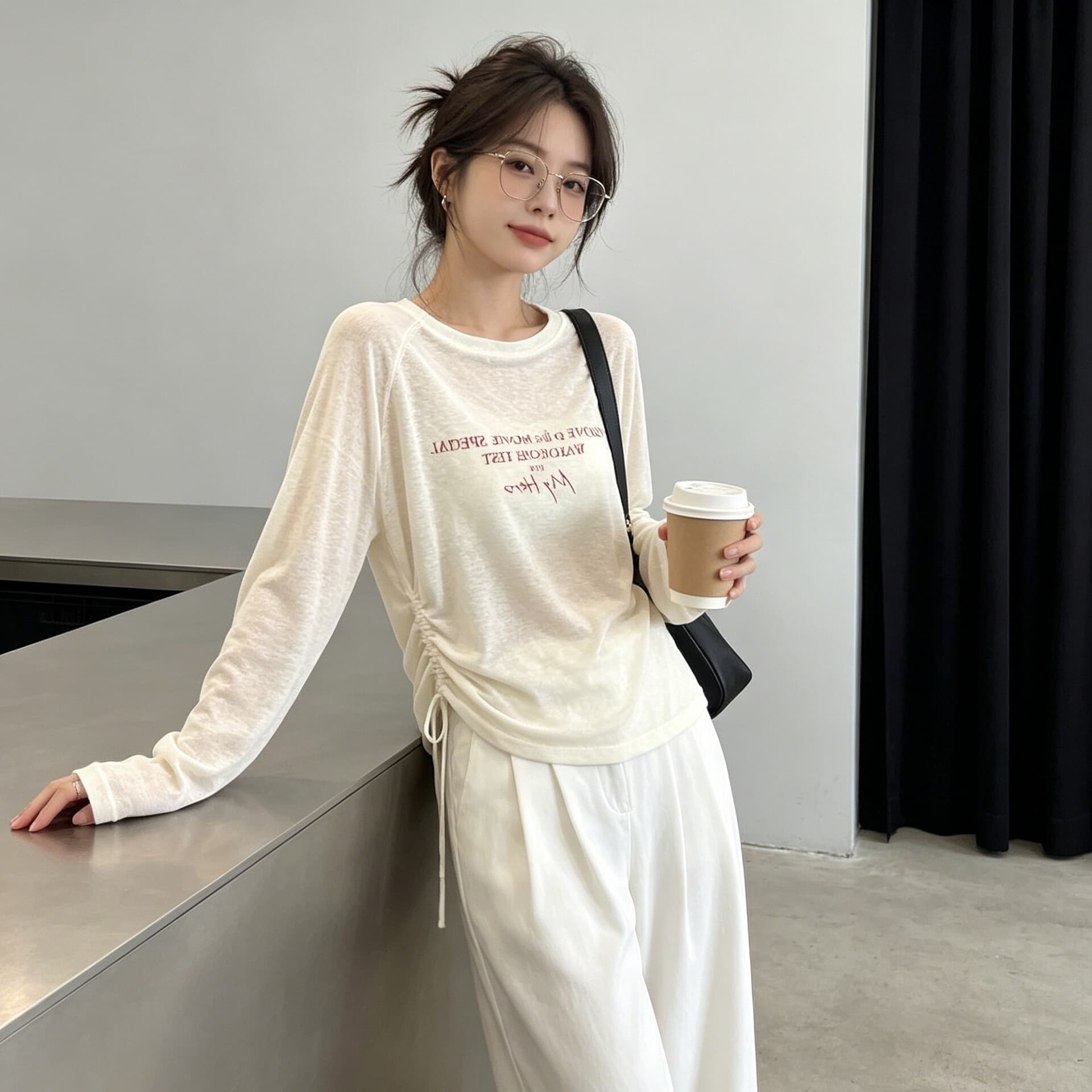 화이트 자외선 차단 블라우스 여성 여름 얇은 스타일 2026 새로운 긴팔 티셔츠 루즈핏 라이 경기 서울 주간 실크 맨위 이미지 4