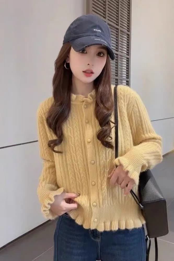 한국 스타일 봄 가을 새로운 레이스 꽈배기 라운드 넥 스웨터 여자 부드러운 찹쌀 작은 대중 슬림해 보이는 다용도 외출용 니트 오픈 가디건 이미지 6