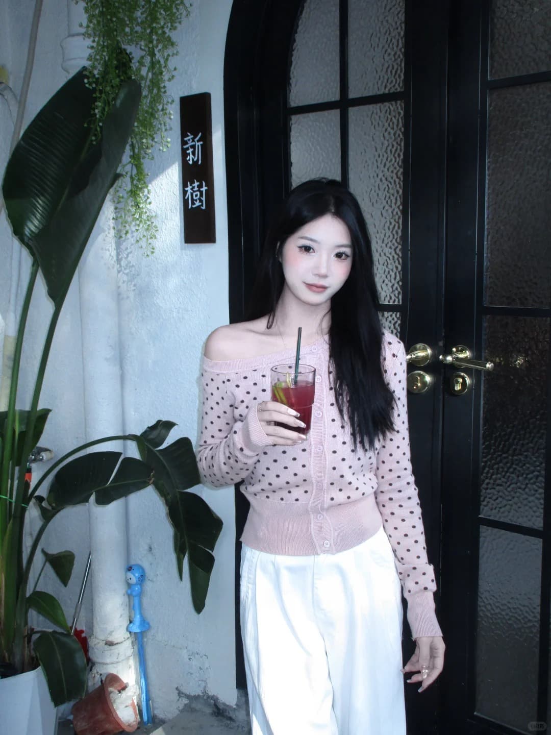 한 부서 조기 가을 분위기 센스 회색 도트 무늬 비스듬한 어깨 니트 스웨터 맨위 여성 외부 가져 가라. 오프숄더 스웨터 카디건 코트 상세 이미지 5