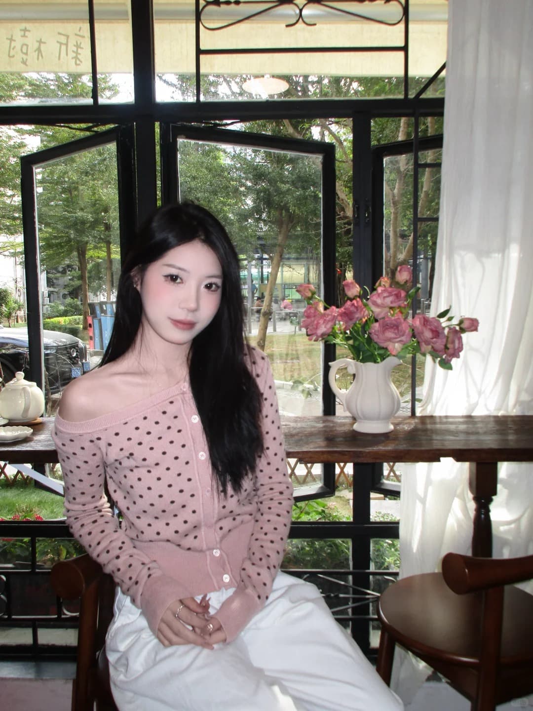 한 부서 조기 가을 분위기 센스 회색 도트 무늬 비스듬한 어깨 니트 스웨터 맨위 여성 외부 가져 가라. 오프숄더 스웨터 카디건 코트 상세 이미지 7