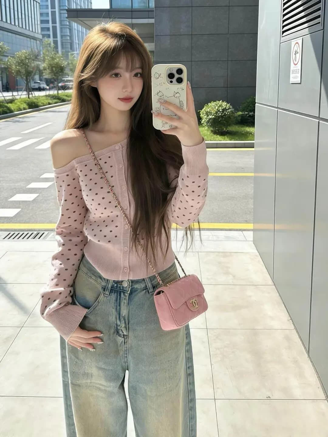 한 부서 조기 가을 분위기 센스 회색 도트 무늬 비스듬한 어깨 니트 스웨터 맨위 여성 외부 가져 가라. 오프숄더 스웨터 카디건 코트 상세 이미지 15