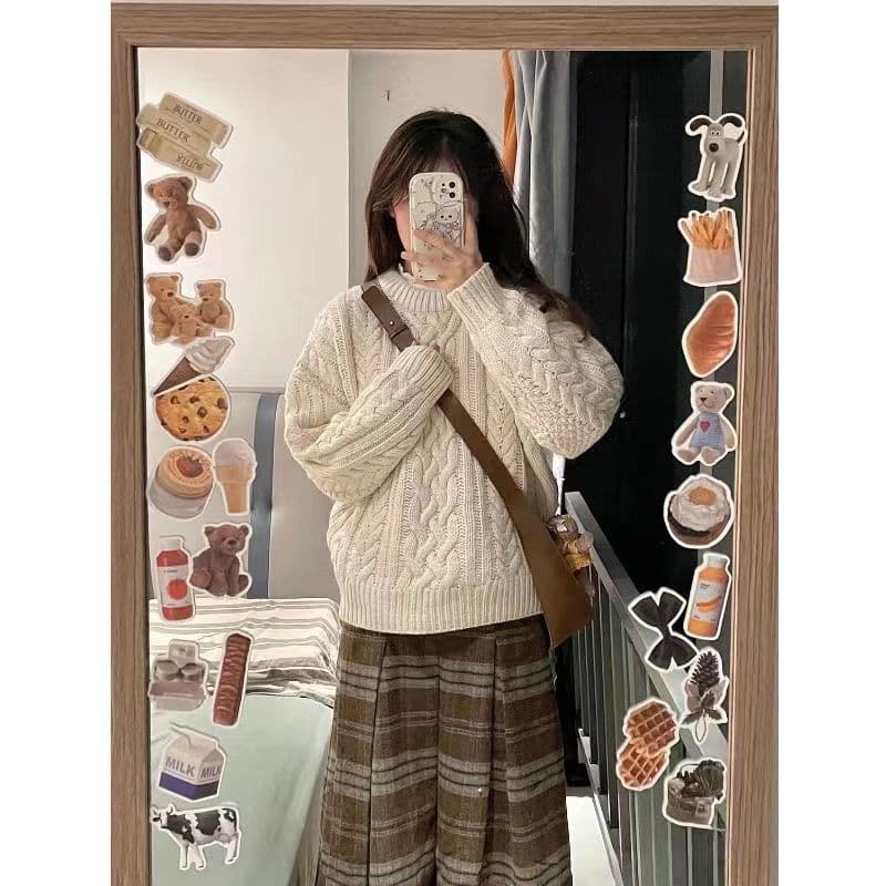 겨울 일본식 한국 스타일 단색 학원 스타일 꽈배기 니트 스웨터 스웨터 여자 루즈핏 슬림해 보이는 다용도 두꺼운 맨위 트렌디 상세 이미지 7