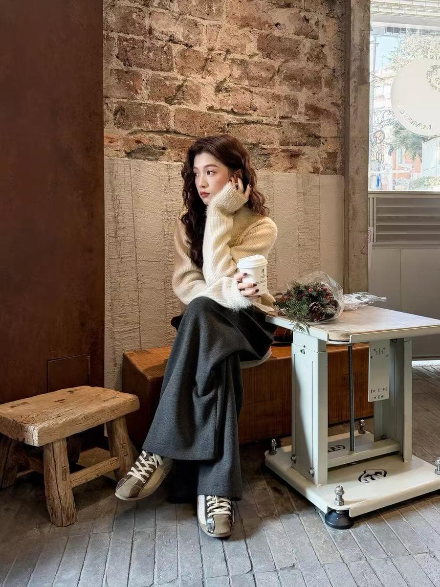 느긋한 바람 폴로 칼라 니트 오픈 가디건 여성 가을 겨울 루즈핏 고급 센스 스웨터 코트 패션 털 커프스 살구 색상 맨위 이미지 4