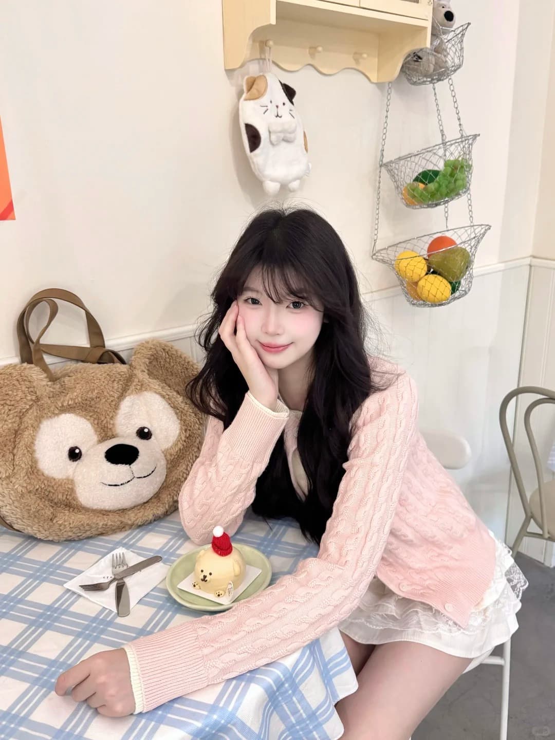 달콤함 귀여운 핑크색 페이크 레이어드 니트 오픈 가디건 여성 가을 겨울 자이언트 잘 생긴 학원 스타일 스웨터 미니 스커트 투피스 슈트 상세 이미지 13