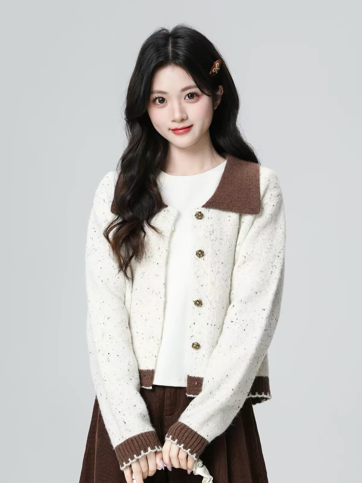 배색 폴로 칼라 스웨터 여성 코트 봄 가을 가을 겨울철 새로운 프랑스식 작은 샤넬 스타일 니트 오픈 가디건 쇼트 스타일 맨위 이미지 4