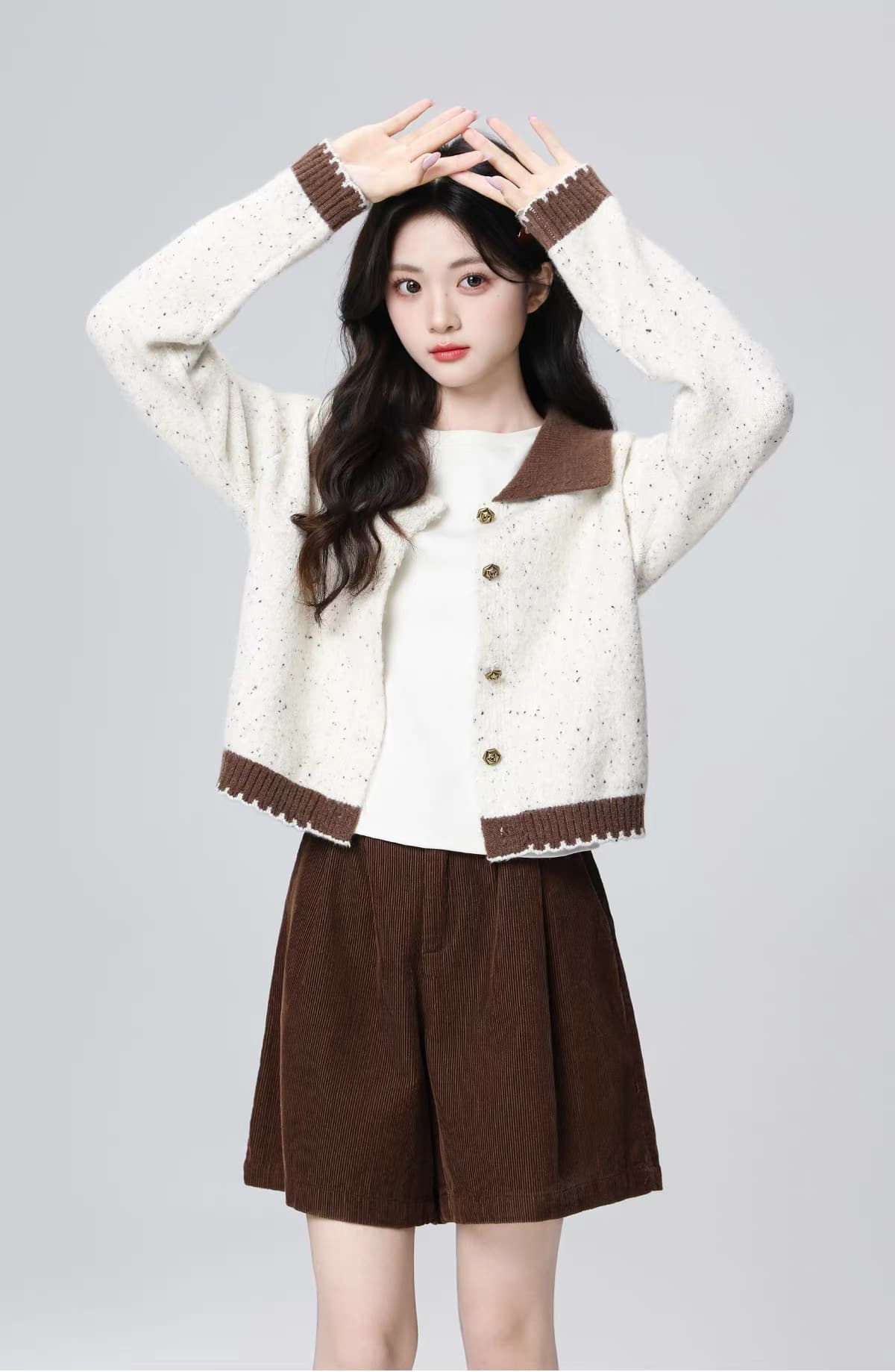 배색 폴로 칼라 스웨터 여성 코트 봄 가을 가을 겨울철 새로운 프랑스식 작은 샤넬 스타일 니트 오픈 가디건 쇼트 스타일 맨위 상세 이미지 7