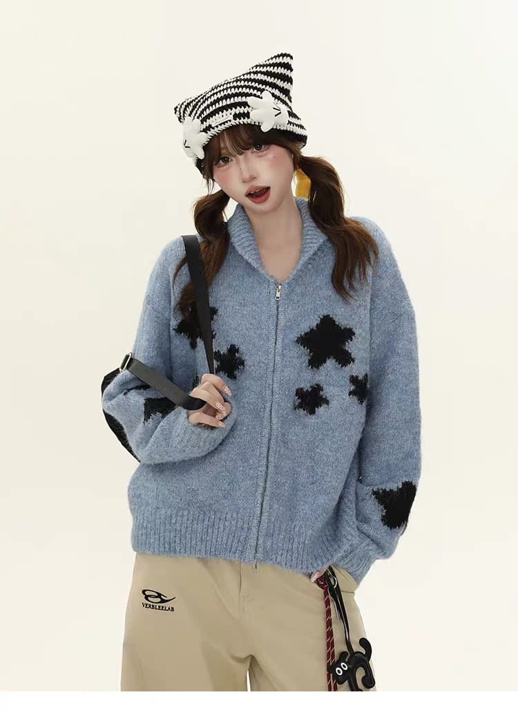 아메리칸 레트로 별 자카드 스웨터 여성 코트 가을 겨울 루즈핏 슬림해 보이는 다용도 니트 오픈 가디건 판매 된 65 상세 이미지 7