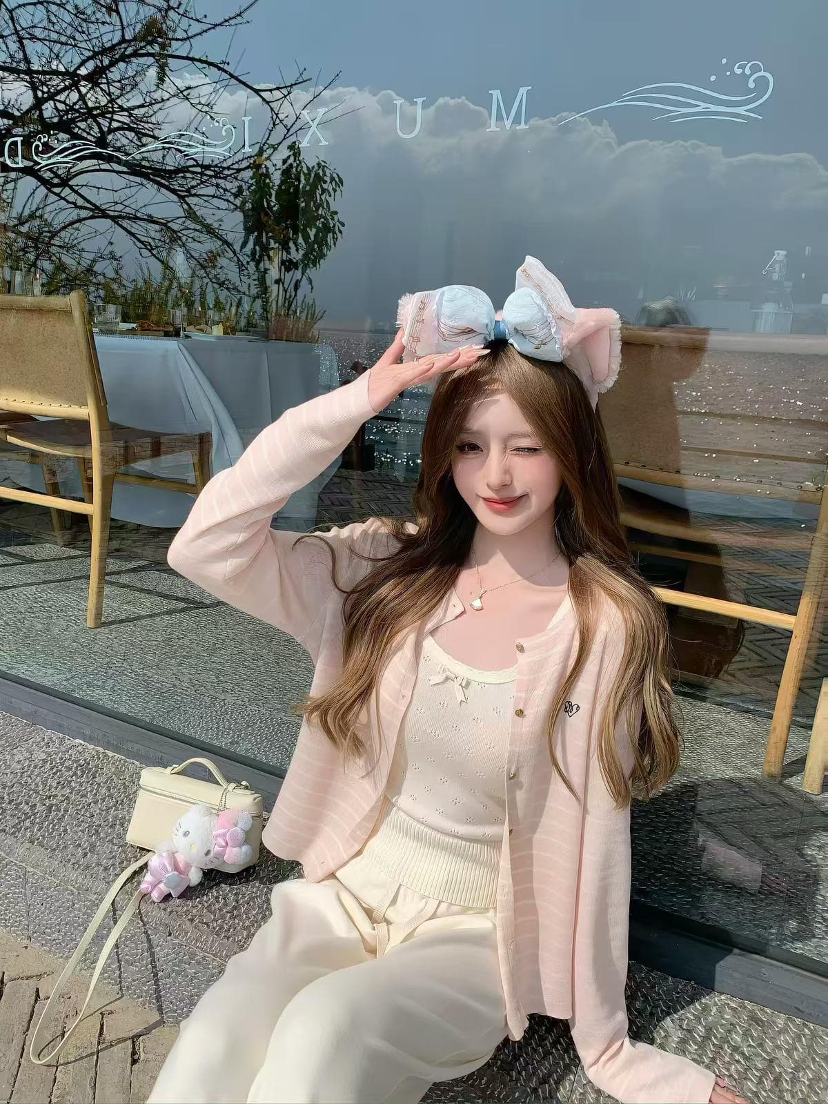 2026 이른 가을 새로운 한 부서 다용도 슬림해 보이는 스트라이프 털 니트 오픈 가디건 여성 코트 나비 매듭 이미지 3