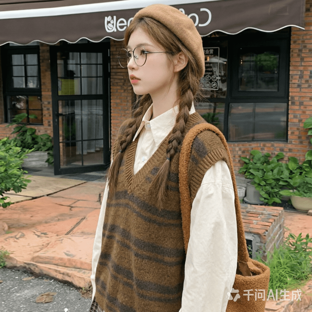 가을 겨울 학원 스타일 디자인 센스 스트라이프 스택 착용 니트 조끼 여자 어깨 다용도 스웨터 조끼 맨위 트렌디 세트 상세 이미지 4