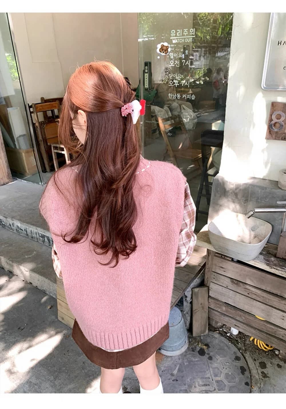 한 번 작은 짭짤한 한 부서 핑크색 V넥 니트 조끼 여자 가을 겨울 새로운 외출용 민소매 조끼 맨위 셔츠 스택 착용 상세 이미지 37