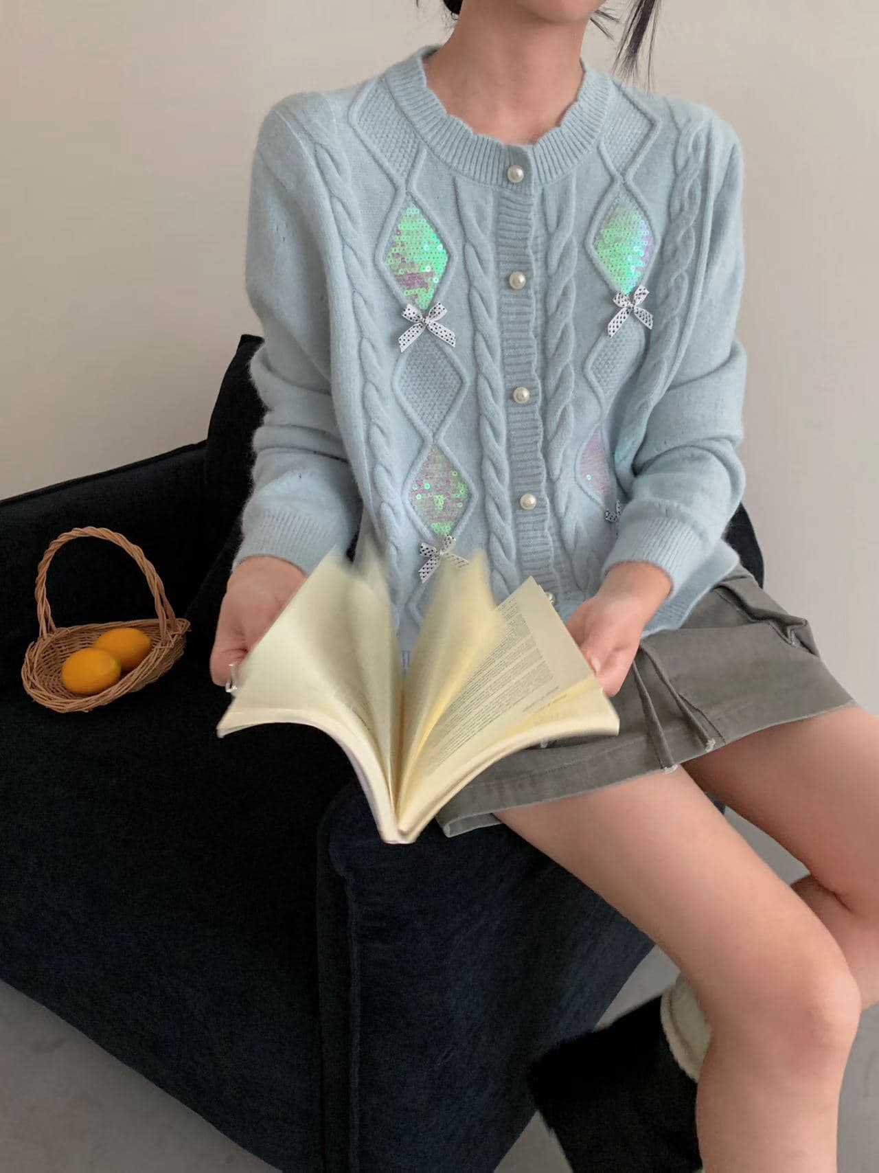실사 여성 의류 지방 mm 센 부서 달콤함 디자인 센스 수공 자수 3 차원 나비 매듭 오픈 가디건 스웨터 여성 코트 두꺼움 상세 이미지 7
