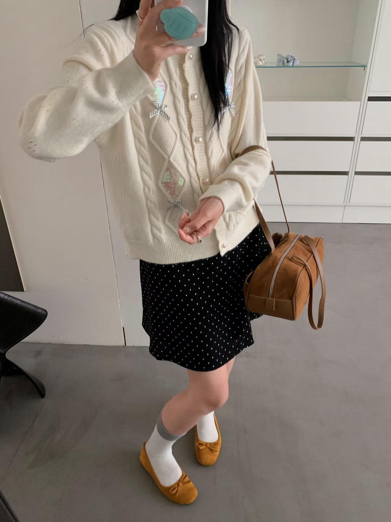 실사 여성 의류 지방 mm 센 부서 달콤함 디자인 센스 수공 자수 3 차원 나비 매듭 오픈 가디건 스웨터 여성 코트 두꺼움 상세 이미지 11