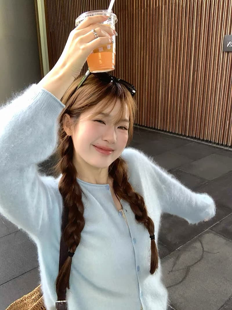 2026 새로운 양모 벌룬 소매 니트 오픈 가디건 여성 라운드 넥 볼륨 측면에 의류 상세 이미지 10