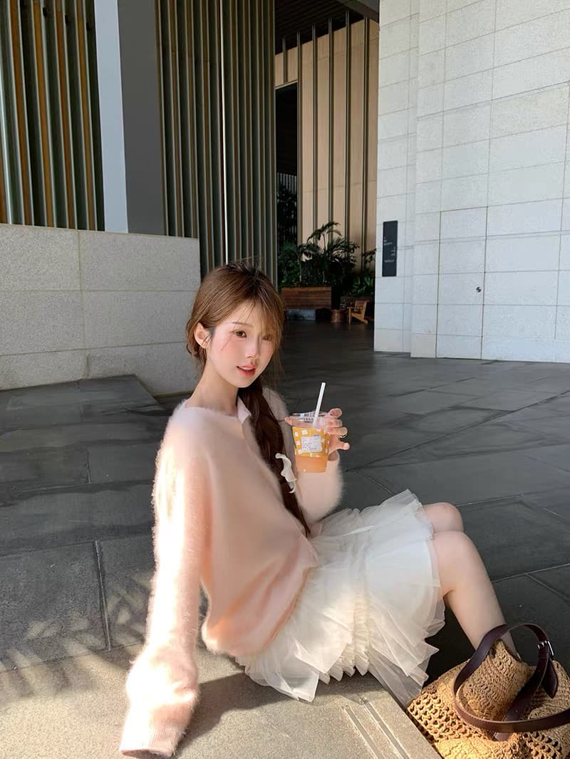 2026 새로운 양모 벌룬 소매 니트 오픈 가디건 여성 라운드 넥 볼륨 측면에 의류 상세 이미지 13