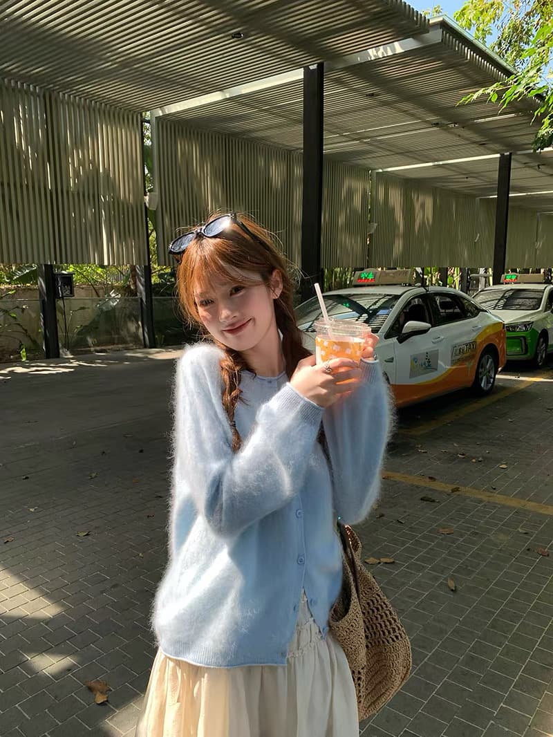 2026 새로운 양모 벌룬 소매 니트 오픈 가디건 여성 라운드 넥 볼륨 측면에 의류 상세 이미지 26