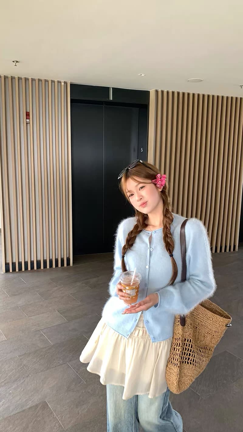 2026 새로운 양모 벌룬 소매 니트 오픈 가디건 여성 라운드 넥 볼륨 측면에 의류 상세 이미지 39