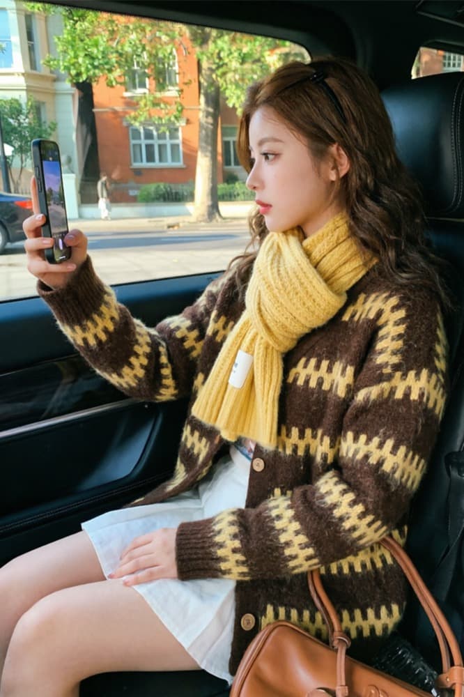 보존 섹션 추천 느긋한 바람 레트로 물결무늬 스트라이프 라운드 넥 스웨터 오픈 가디건 여성 겨울 루즈핏 니트 재킷 이미지 7