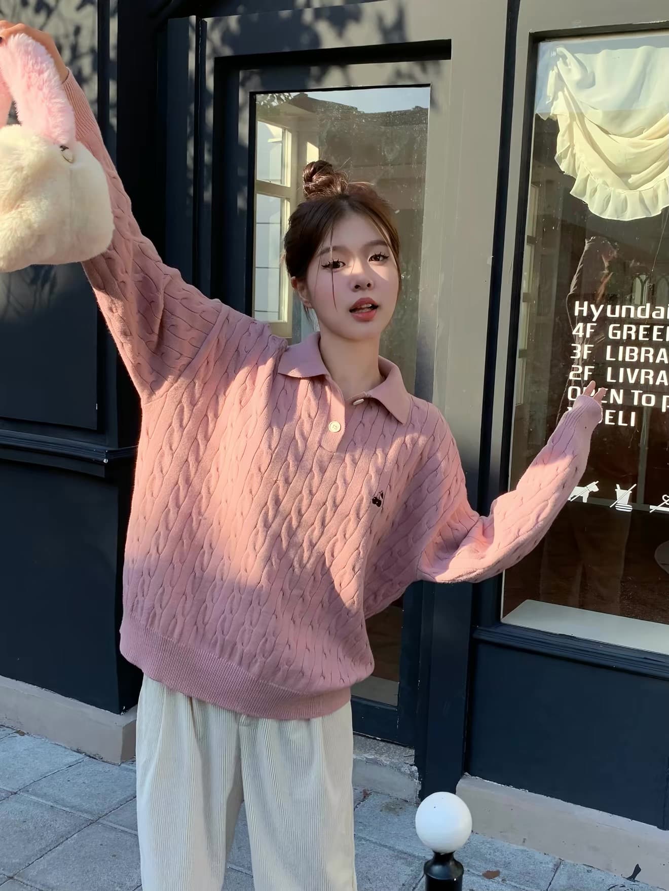 무거운 아메리칸 레트로 POLO 칼라 스웨터 여자 가을 겨울 인사이드 가져 가라. 한 부서 파란색 맨위 포함 양모 니트 스웨터 상세 이미지 24