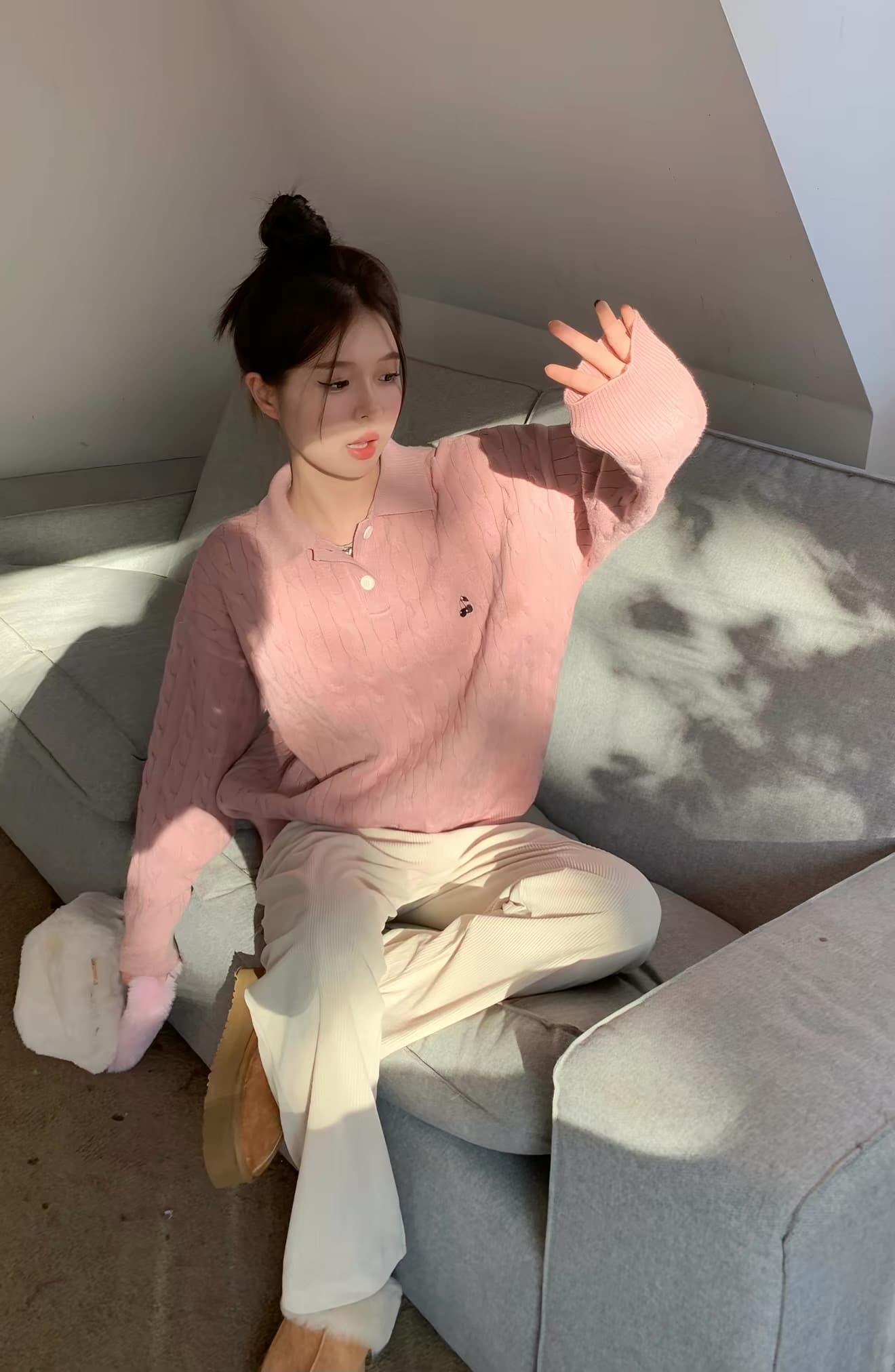무거운 아메리칸 레트로 POLO 칼라 스웨터 여자 가을 겨울 인사이드 가져 가라. 한 부서 파란색 맨위 포함 양모 니트 스웨터 상세 이미지 25