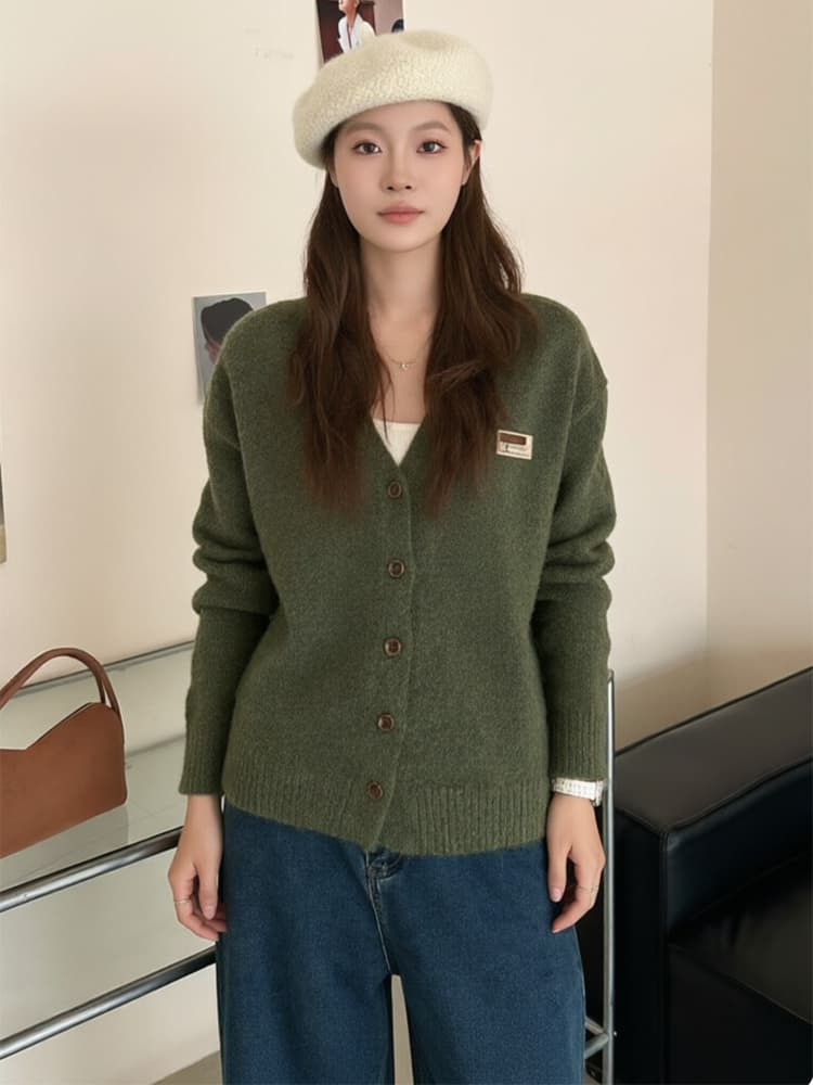 실사 보존 섹션 한 부서 2026 새로운 전후 V넥 양 플러시 니트 오픈 가디건 다용도 재킷 이미지 4