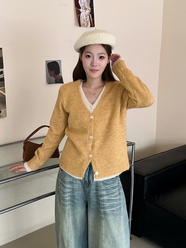 보존 섹션 추천 한 부서 배색 페이크 레이어드 니트 오픈 가디건 여성 가을 새로운 미니멀리즘 다용도 부드러운 찹쌀 스웨터 상세 이미지 7