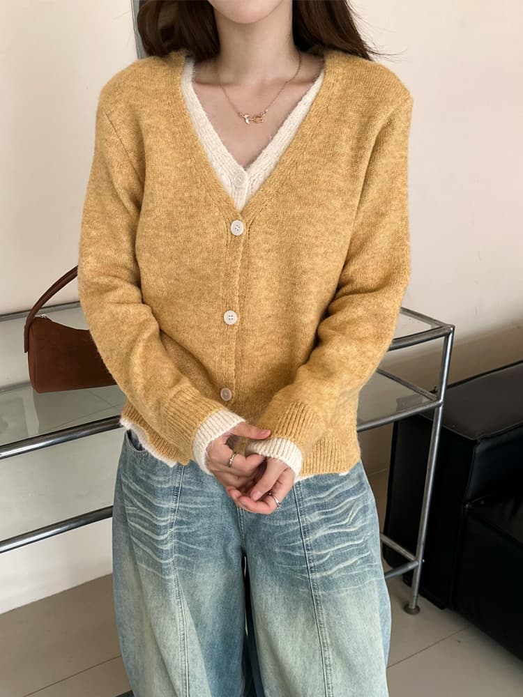 보존 섹션 추천 한 부서 배색 페이크 레이어드 니트 오픈 가디건 여성 가을 새로운 미니멀리즘 다용도 부드러운 찹쌀 스웨터 상세 이미지 8