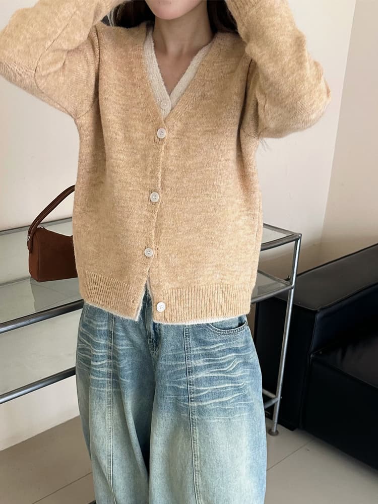 보존 섹션 추천 한 부서 배색 페이크 레이어드 니트 오픈 가디건 여성 가을 새로운 미니멀리즘 다용도 부드러운 찹쌀 스웨터 상세 이미지 12