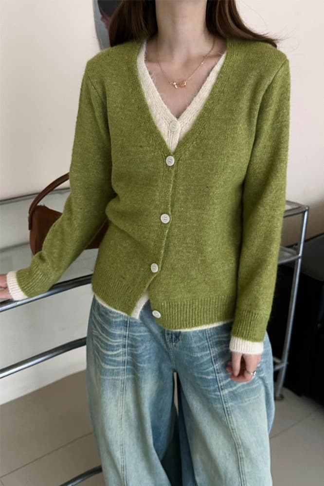 보존 섹션 추천 한 부서 배색 페이크 레이어드 니트 오픈 가디건 여성 가을 새로운 미니멀리즘 다용도 부드러운 찹쌀 스웨터 이미지 6