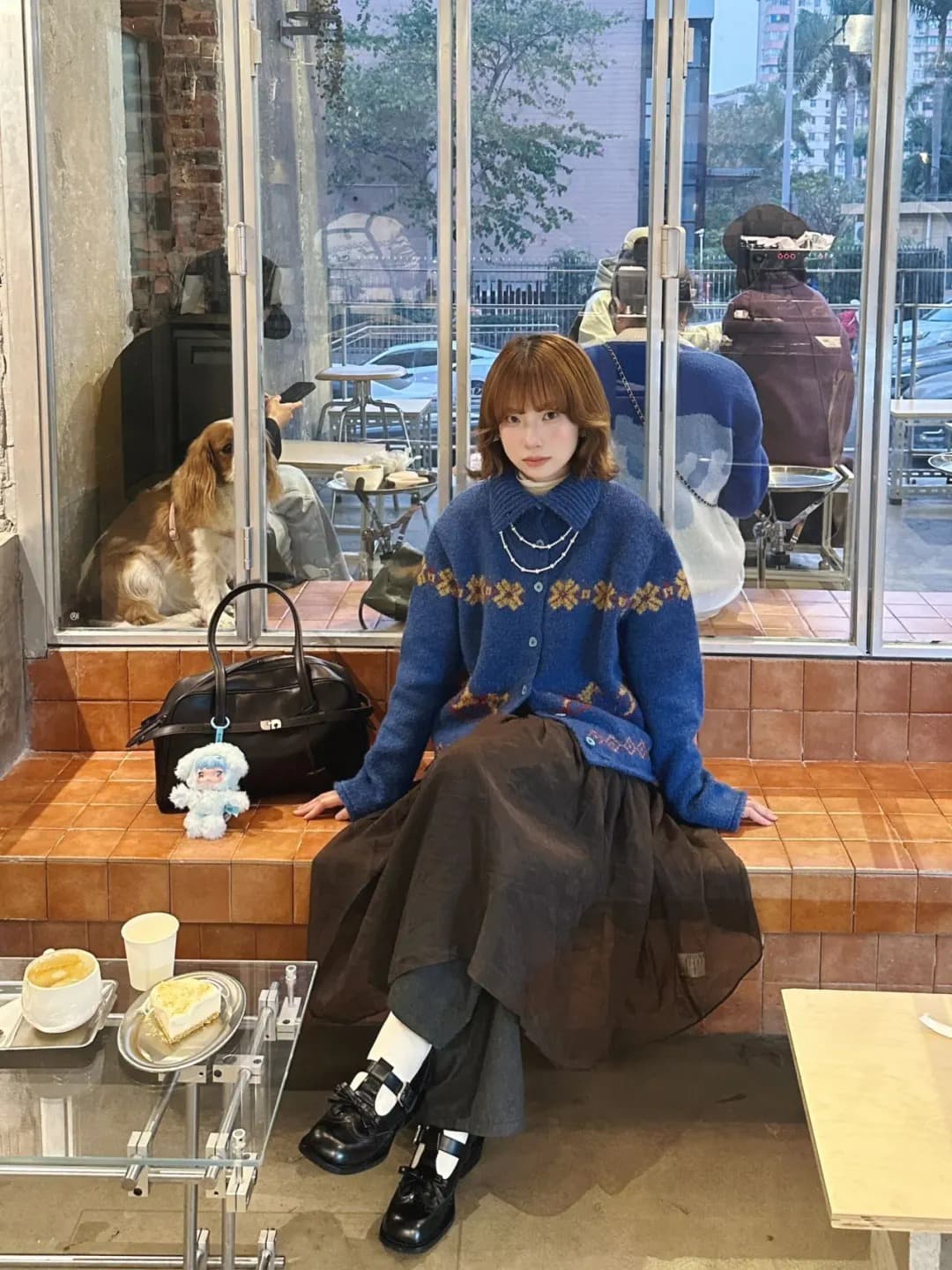 고급 센스 레트로 파란색 자카드 터틀넥 스웨터 여성 코트 봄 느긋한 세련된 다용도 니트 오픈 가디건 맨위 상세 이미지 21