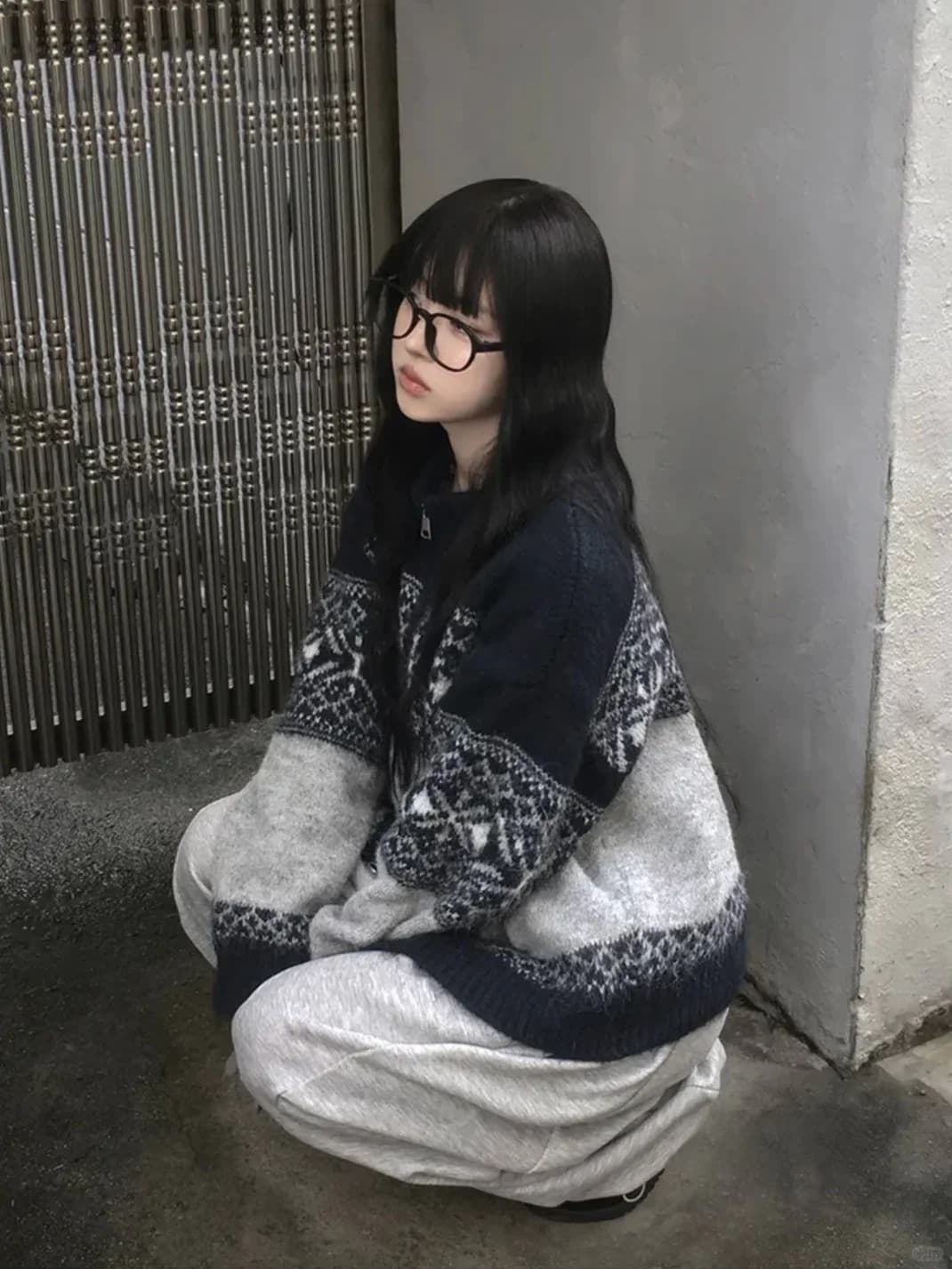 한 부서 레트로 느긋한 공정한 섬 눈꽃 부드러운 찹쌀 니트 지퍼 셔츠 루즈핏 스웨터 여성 코트 상세 이미지 5