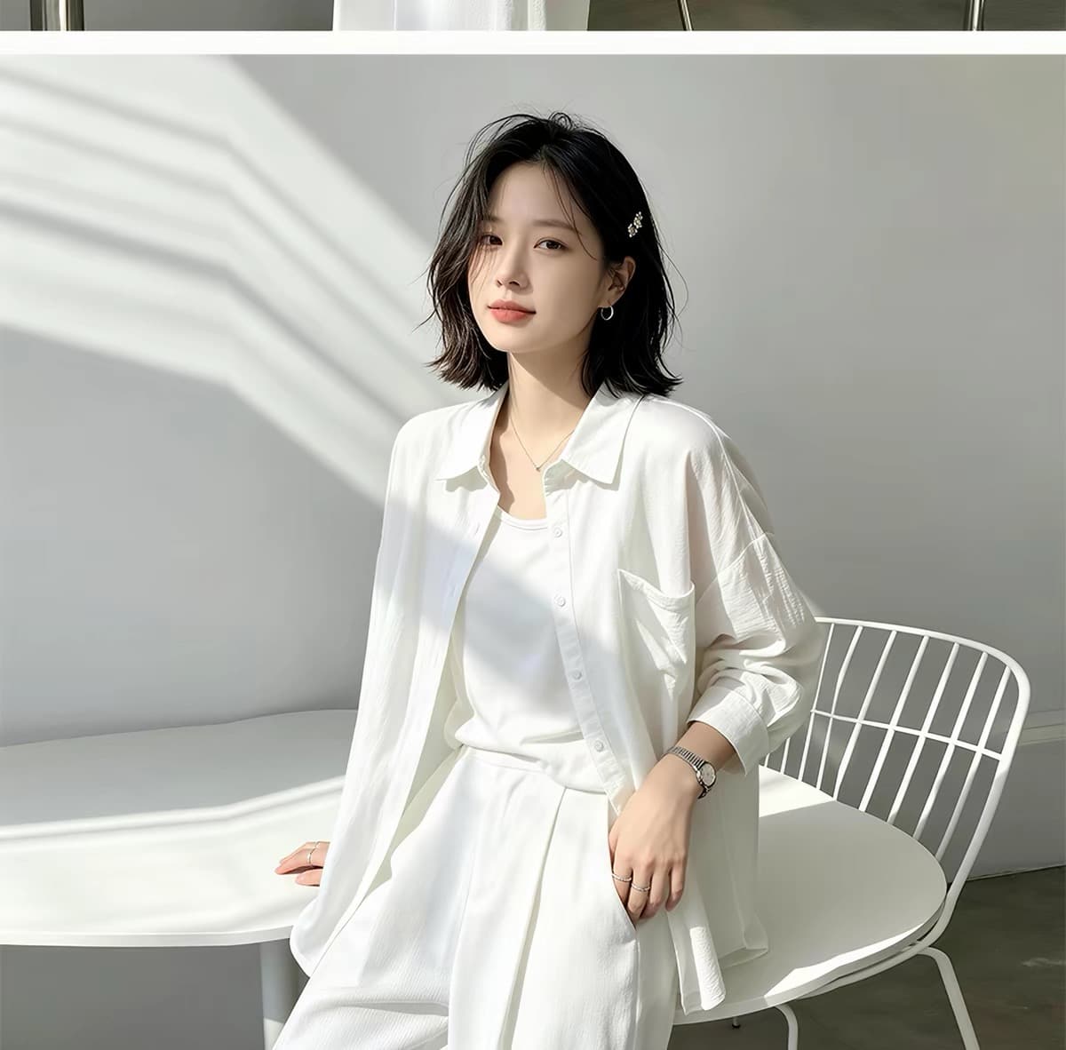 경관 그림 정가 아마 원단 주간 고양이 흔들어서 톤 품질 얇은 스타일 루즈핏 슬림해 보이는 아마 화이트 셔츠 상세 이미지 6