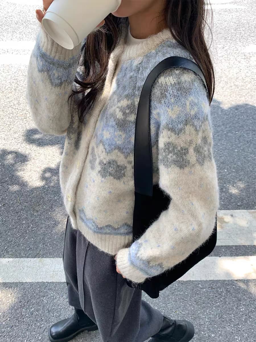 가을 겨울철 새로운 달콤함 학원 스타일 분위기 센스 공정한 섬 자카드 오픈 가디건 스웨터 여성 코트 부드러운 찹쌀 니트 스웨터 상세 이미지 7
