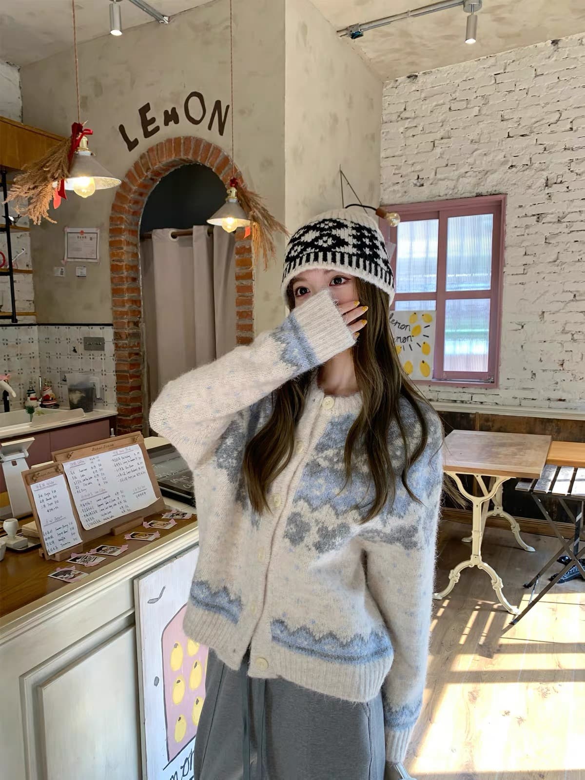 가을 겨울철 새로운 달콤함 학원 스타일 분위기 센스 공정한 섬 자카드 오픈 가디건 스웨터 여성 코트 부드러운 찹쌀 니트 스웨터 상세 이미지 8