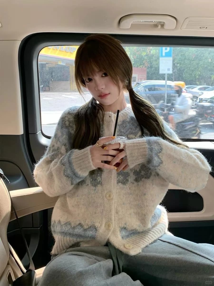 가을 겨울철 새로운 달콤함 학원 스타일 분위기 센스 공정한 섬 자카드 오픈 가디건 스웨터 여성 코트 부드러운 찹쌀 니트 스웨터 상세 이미지 18