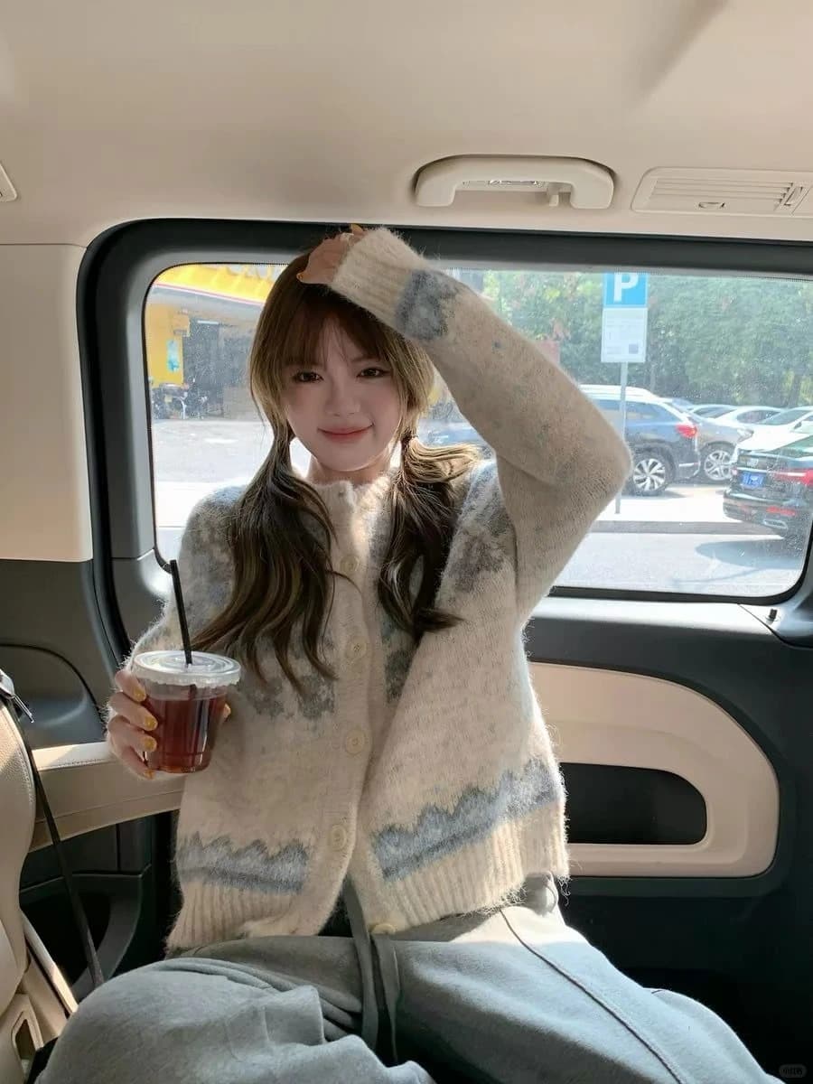 가을 겨울철 새로운 달콤함 학원 스타일 분위기 센스 공정한 섬 자카드 오픈 가디건 스웨터 여성 코트 부드러운 찹쌀 니트 스웨터 상세 이미지 19