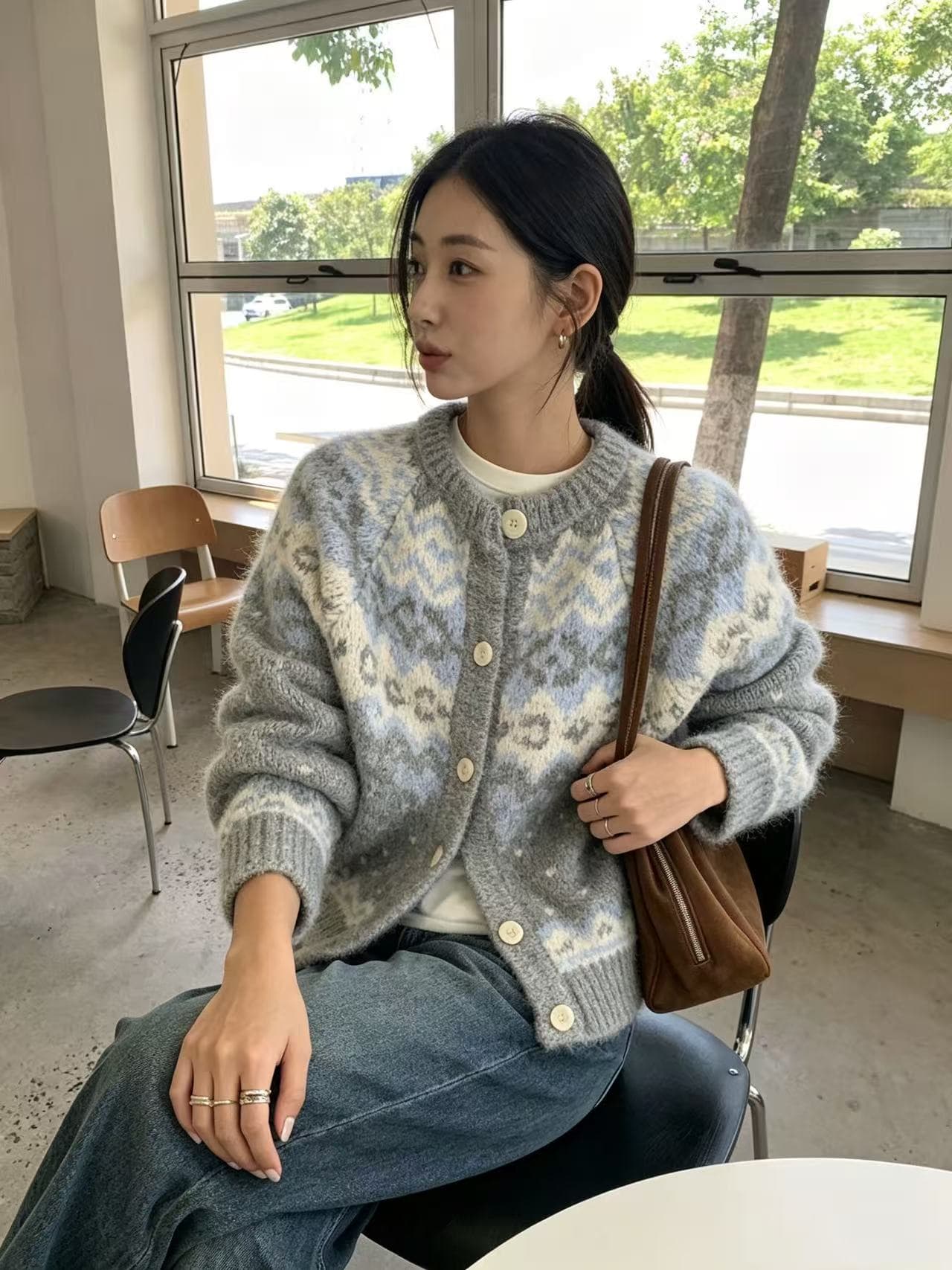 가을 겨울철 새로운 달콤함 학원 스타일 분위기 센스 공정한 섬 자카드 오픈 가디건 스웨터 여성 코트 부드러운 찹쌀 니트 스웨터 이미지 2