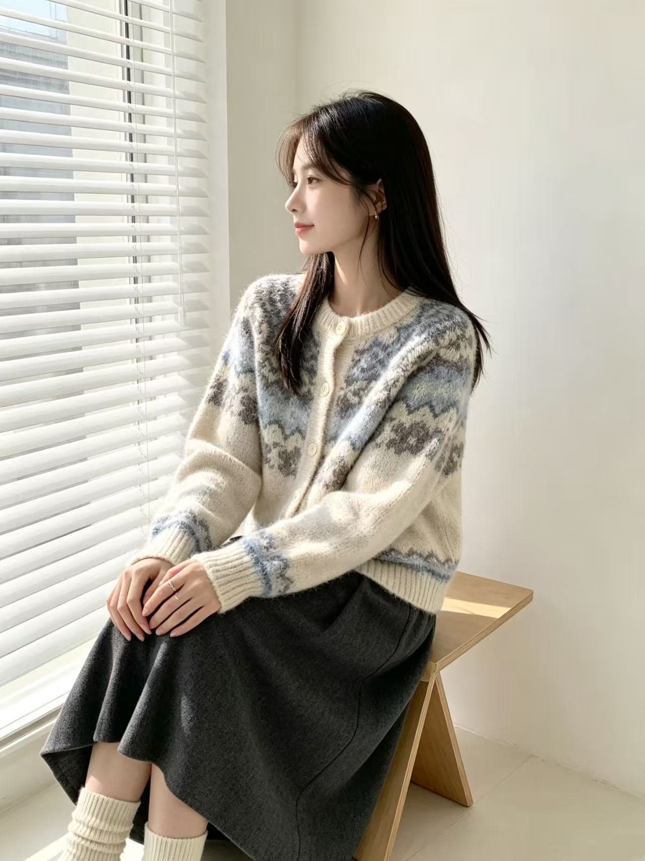 가을 겨울철 새로운 달콤함 학원 스타일 분위기 센스 공정한 섬 자카드 오픈 가디건 스웨터 여성 코트 부드러운 찹쌀 니트 스웨터 상세 이미지 8