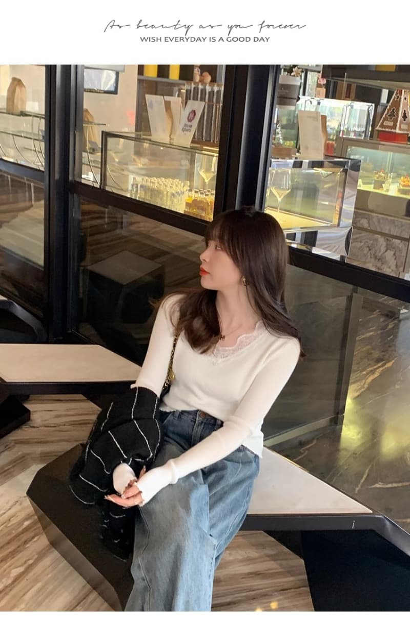 실광택 코튼 레이스 밑바닥 바늘 위버 새로운 외국 가스 인사이드 가져 가라. 프릴 스웨터 낮은 네크라인 디자인 센스 맨위 상세 이미지 9