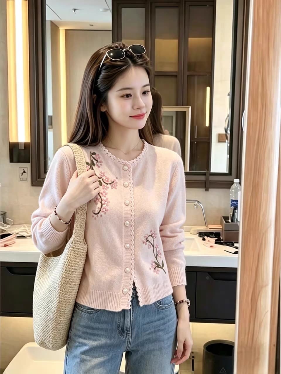 조기 가을 달콤한 스타일 수공 자수 니트 오픈 가디건 여성 진한 파란색 라운드 넥 다용도 스웨터 패션 외국 가스 재킷 상세 이미지 10