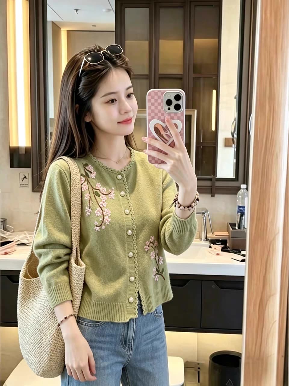 조기 가을 달콤한 스타일 수공 자수 니트 오픈 가디건 여성 진한 파란색 라운드 넥 다용도 스웨터 패션 외국 가스 재킷 상세 이미지 12