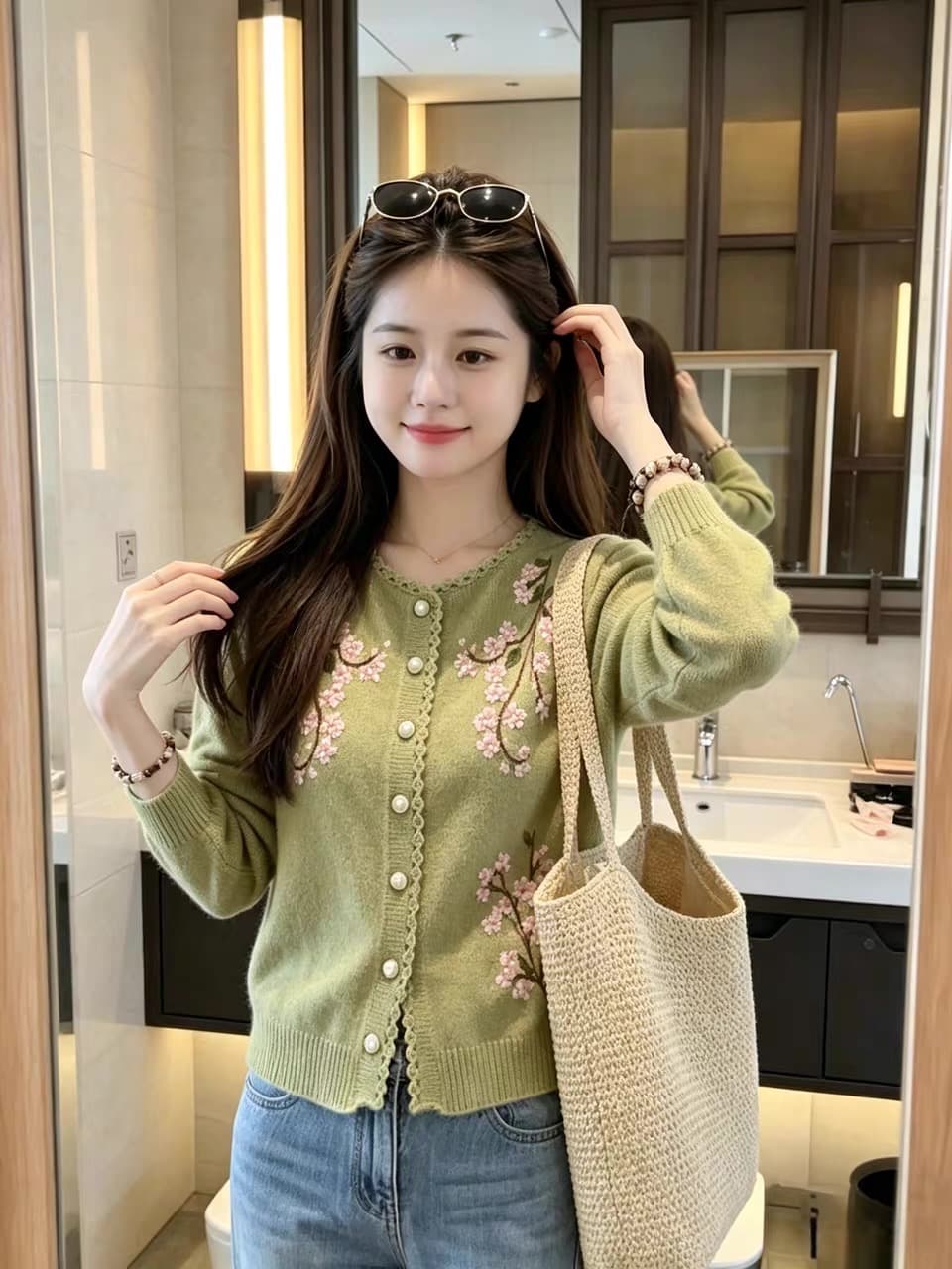 조기 가을 달콤한 스타일 수공 자수 니트 오픈 가디건 여성 진한 파란색 라운드 넥 다용도 스웨터 패션 외국 가스 재킷 상세 이미지 13